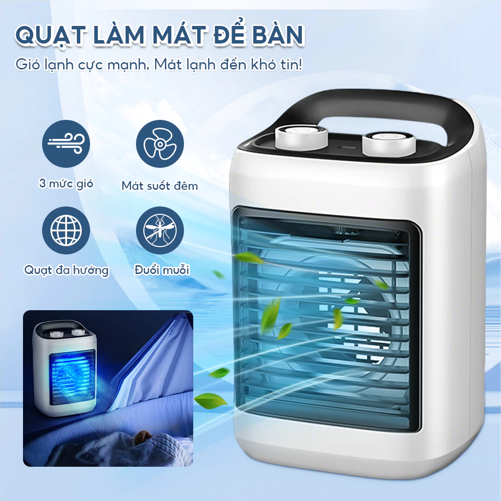 Quạt Điều Hòa Phun Sương Mini Wameli WA-99 Dung Tích 500ml 2 Tốc Độ Gió 3 Chế Độ Phun Sươn