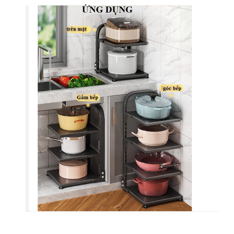 Kệ để xoong nồi chảo 2,3,4 tầng, kệ để đồ gầm bếp và tủ bếp thông minh