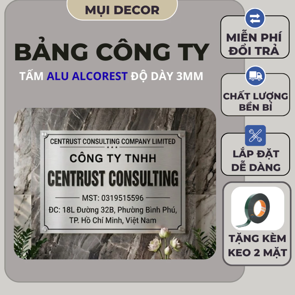 Bảng Công Ty Alu, Chữ Nỗi,Bảng hộ kinh doanh, Biển số nhà, nhận in theo yêu cầu, tặng kèm keo 2 mặt