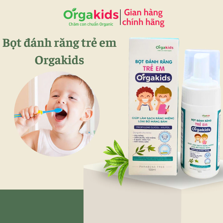 Bọt đánh răng trẻ em cao cấp Orgakids an toàn cho bé làm sạch khoang miệng loại bỏ mảng bá