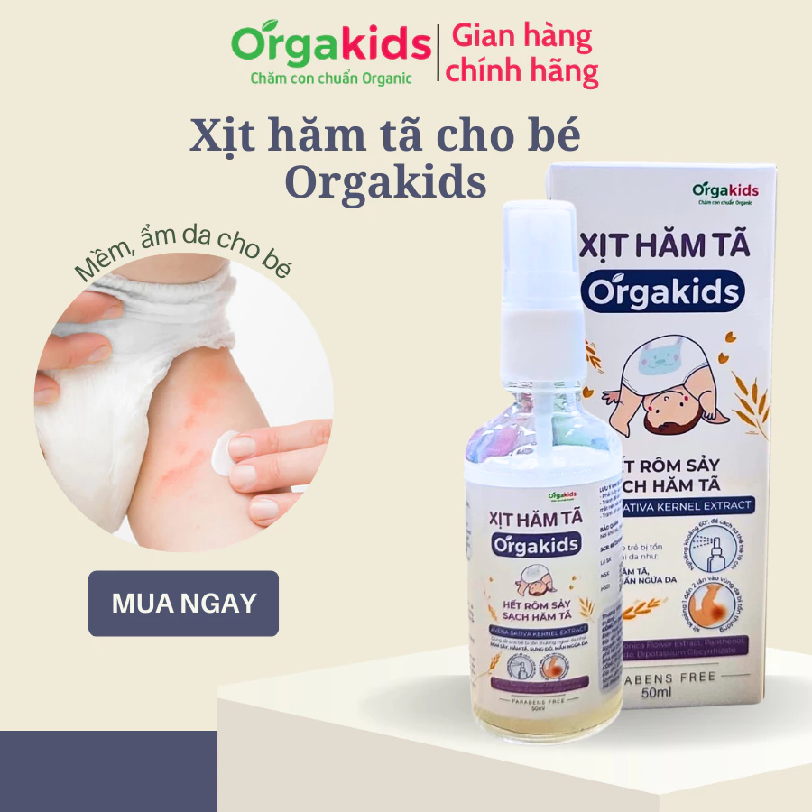 Xịt hăm tã cao cấp cho bé Orgakids hết rôm sảy, sạch hăm tã, làm mềm và dưỡng ẩm cho da bé